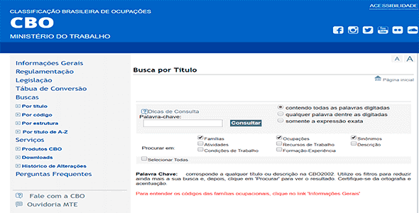 Consultar CBO por nome de ocupação profissional